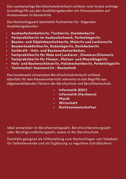 Interkultura Berufsschulwörterbuch für Ausbildungsberufen im Ausbauwesen Deutsch-Arabisch