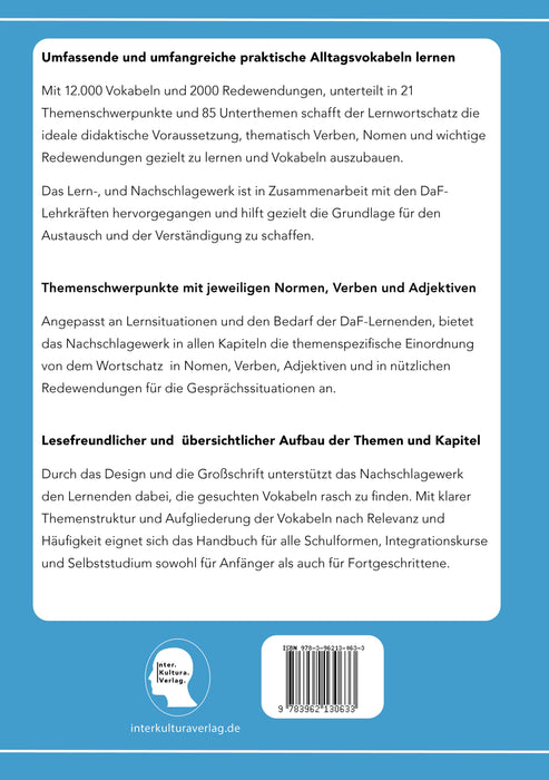 Backcover: Buchcover: Interkultura Umfassender thematischer Großlernwortschatz - Deutsch-Dari - Eine Ansammlung an Wörtern im Bereich umfassender thematischer Großlernwortschatz auf Deutsch und Dari