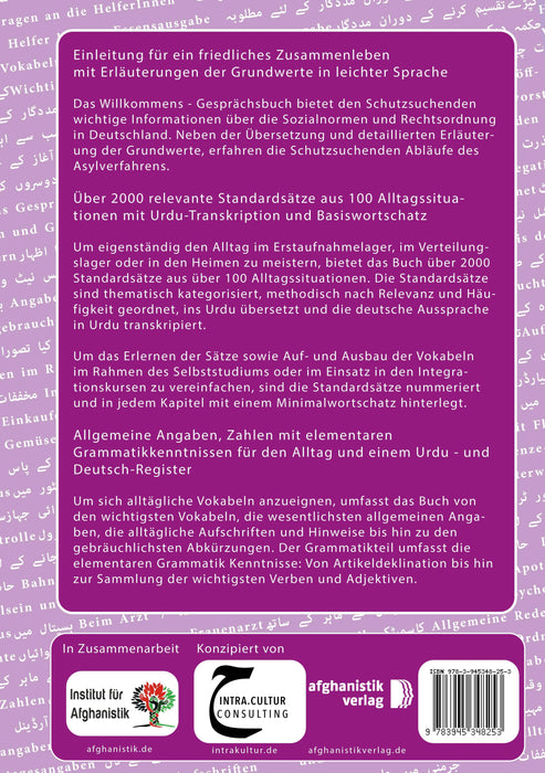  Backcover: Buchcover: Das Willkommens- Gesprächsbuch Deutsch - Pakistanisch / Urdu - Ein Leitfaden für die ersten Schritte des Gesprächsaufbaus auf Deutsch und Pakistanisch / Urdu